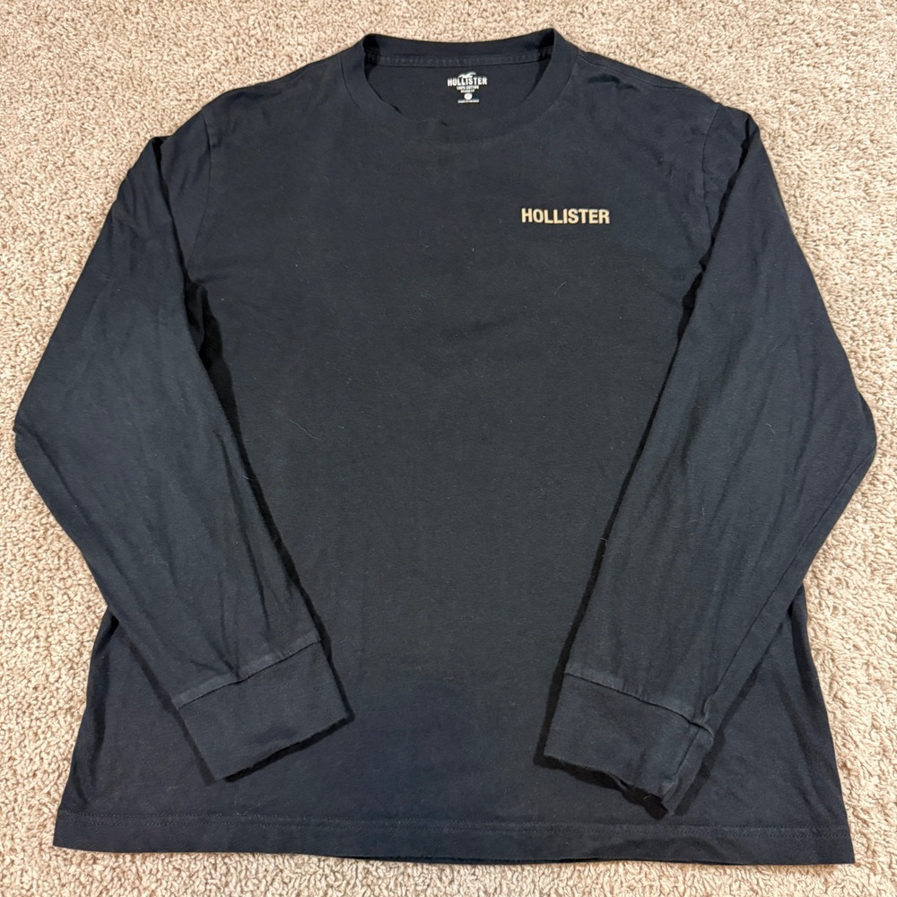 Hollister Graphic Long Sleeve T-Shirt‎ Mens Medium Black Good Landscape Print